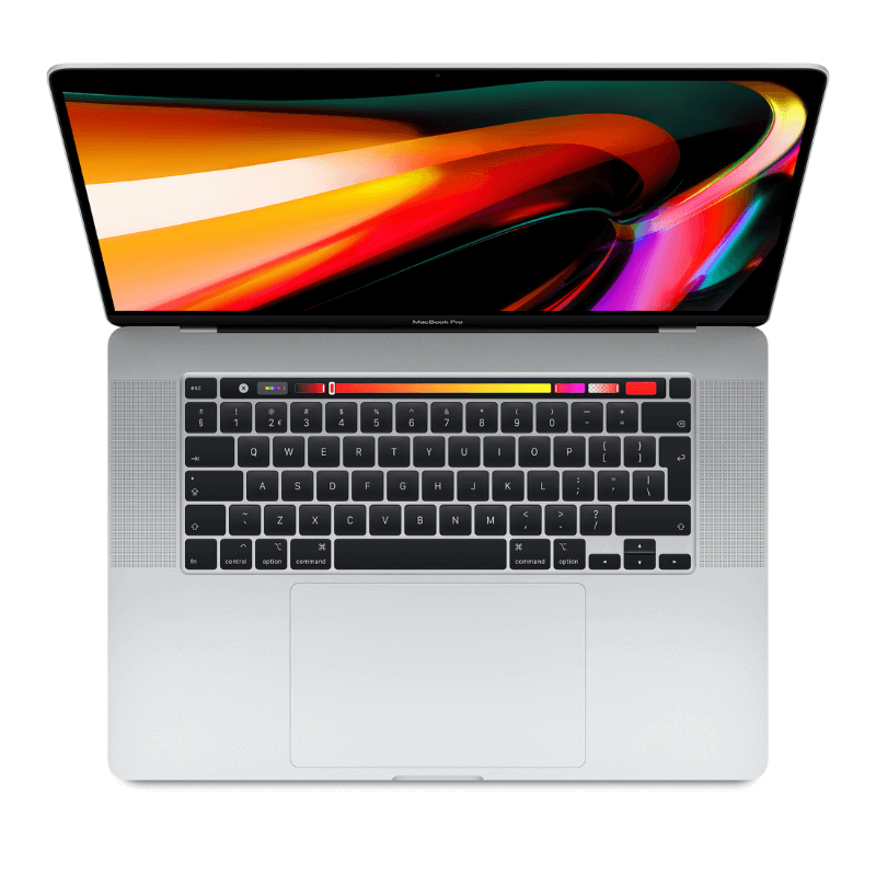 MacBook Pro 16 inch 2019 Intel i7 Zilver bovenkant